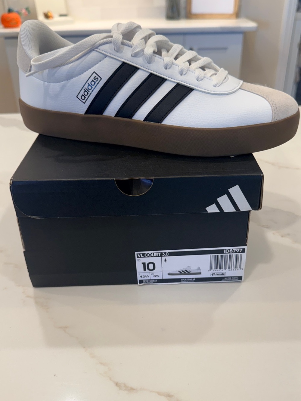 adidas women’s White Sneakers with Black Stripes and Brown Sole